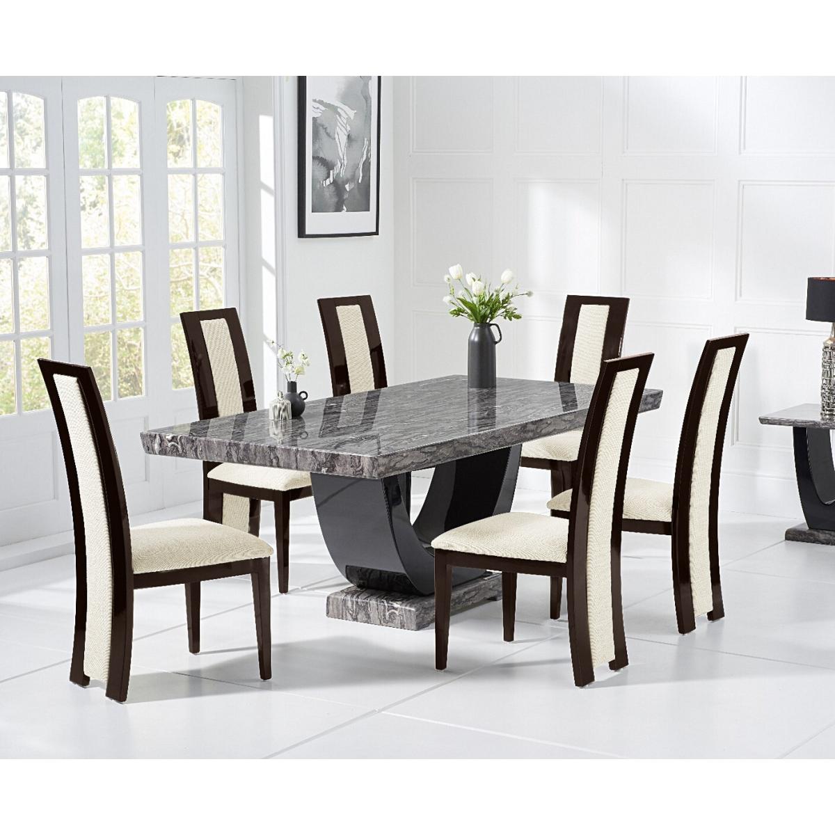 Raphael 170cm Dark Grey Pedestal Marble Dining Table With 6 Black Novara Chairs – image 2