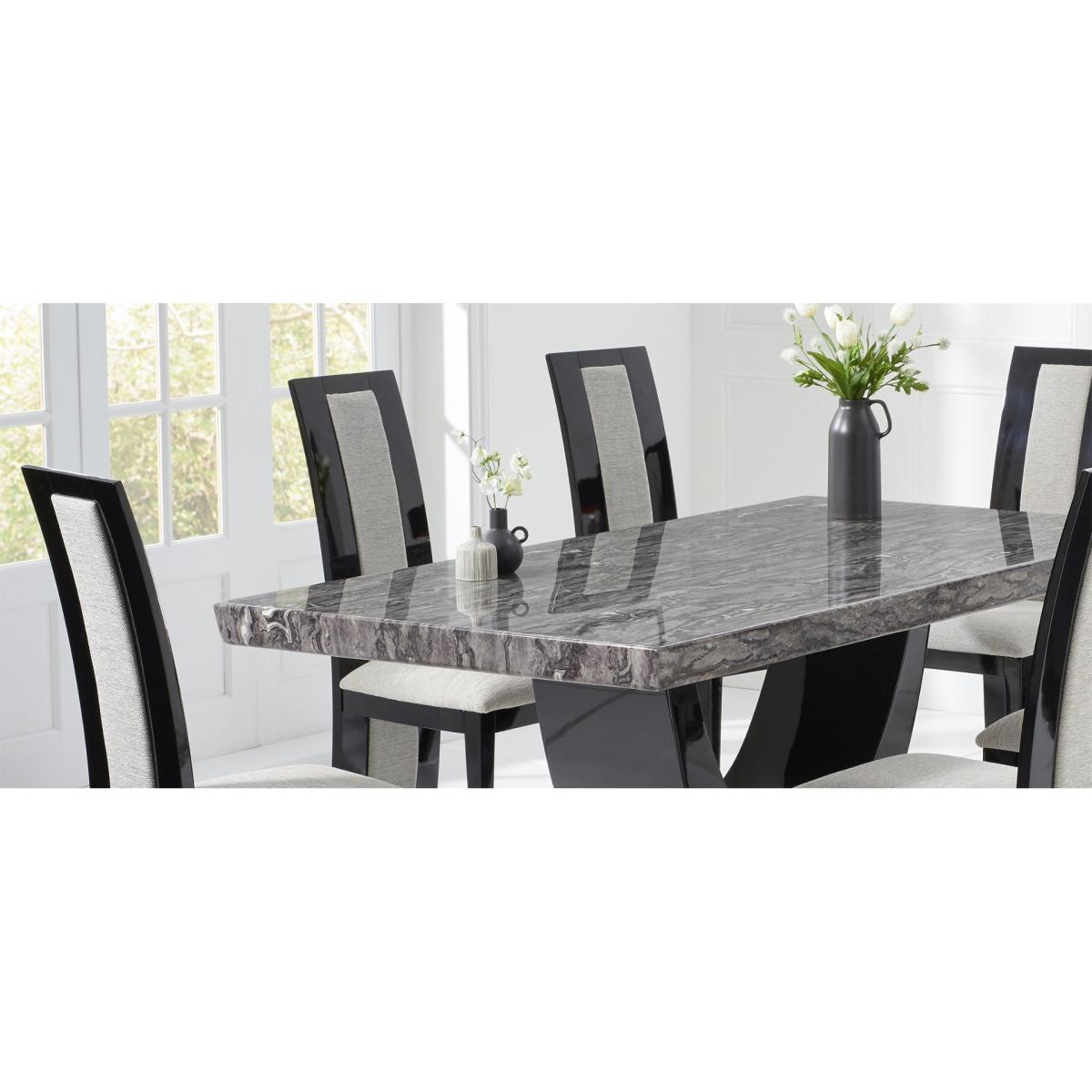 Raphael 170cm Dark Grey Pedestal Marble Dining Table With 6 Black Novara Chairs – image 11