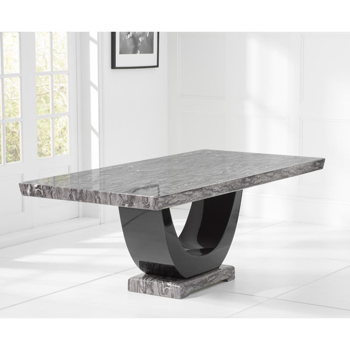 Raphael 170cm Dark Grey Pedestal Marble Dining Table With 6 Black Novara Chairs – image 14