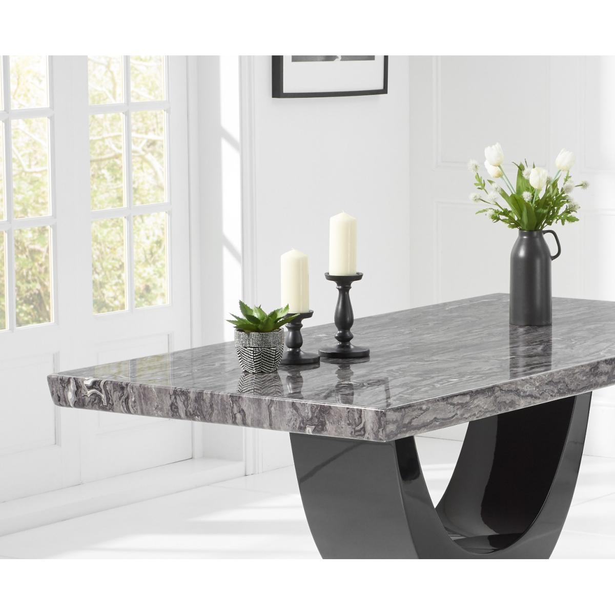 Raphael 170cm Dark Grey Pedestal Marble Dining Table With 6 Black Novara Chairs – image 15
