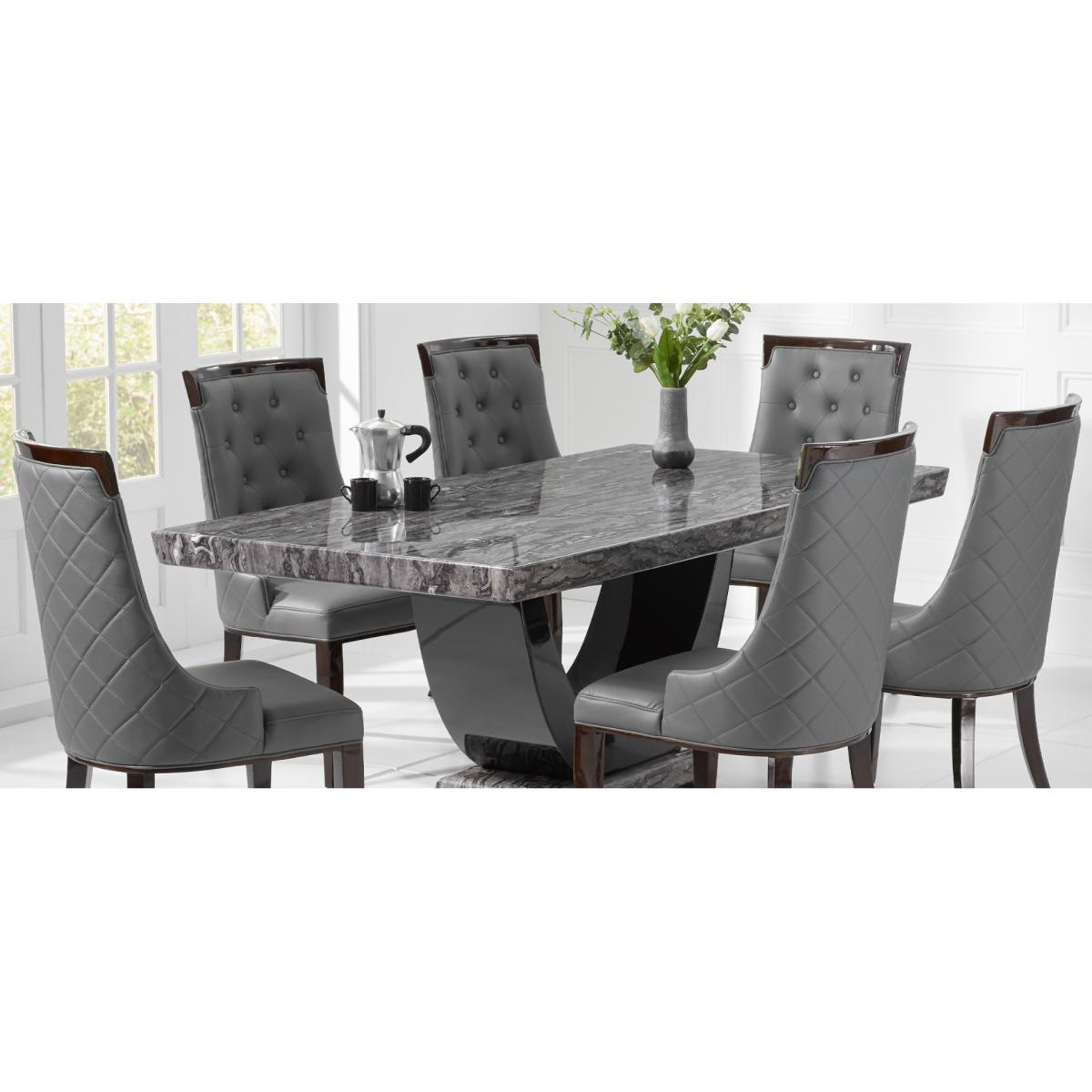 Raphael 170cm Dark Grey Pedestal Marble Dining Table With 6 Black Novara Chairs – image 18