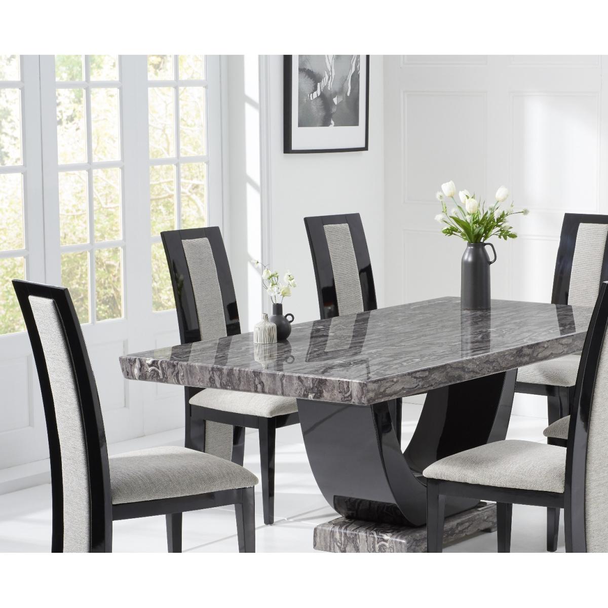 Raphael 170cm Dark Grey Pedestal Marble Dining Table With 6 Black Novara Chairs – image 3