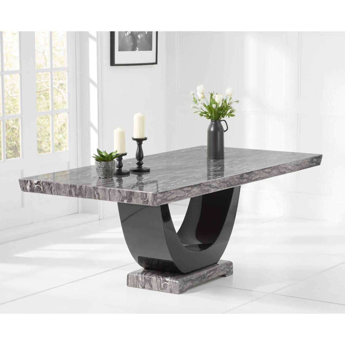 Raphael 170cm Dark Grey Pedestal Marble Dining Table With 6 Black Novara Chairs – image 4