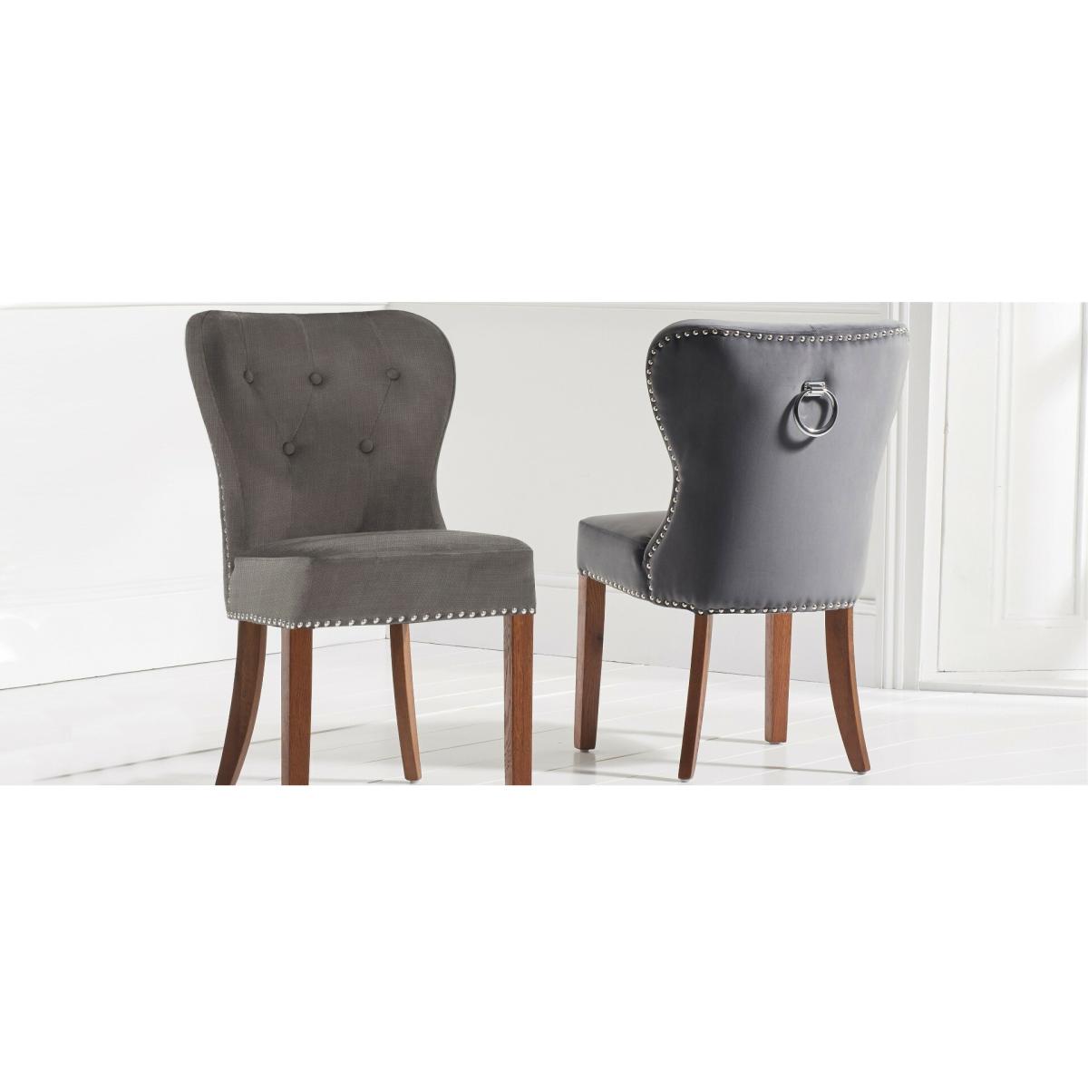 Extending Helmsley Dark Oak Pedestal Dining Table with 4 Grey Keswick Chairs – image 17