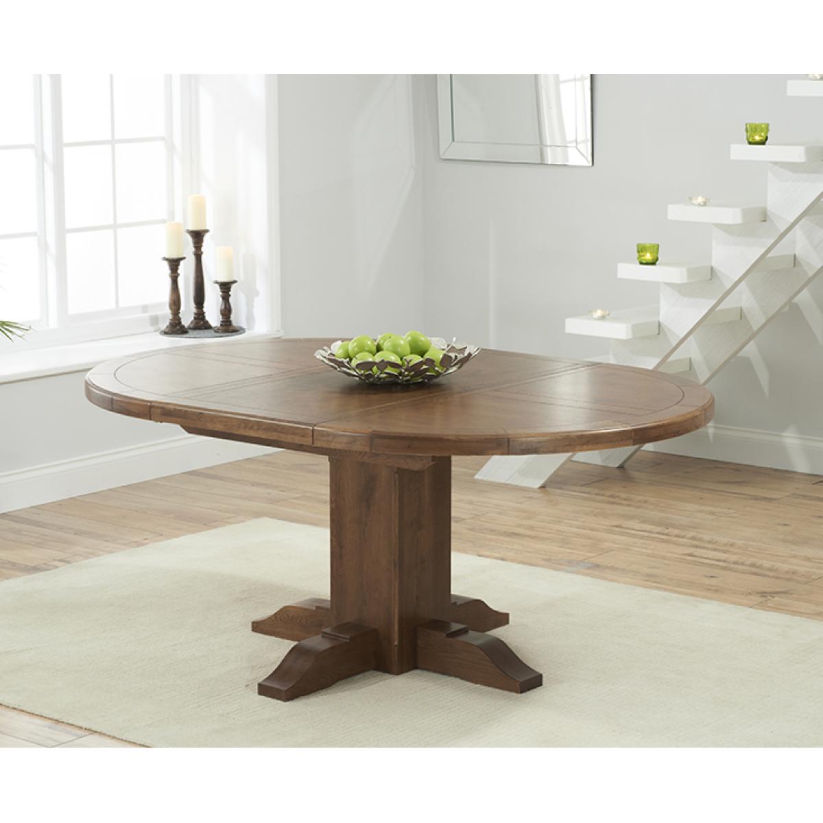 Extending Helmsley Dark Oak Pedestal Dining Table with 4 Grey Keswick Chairs – image 18