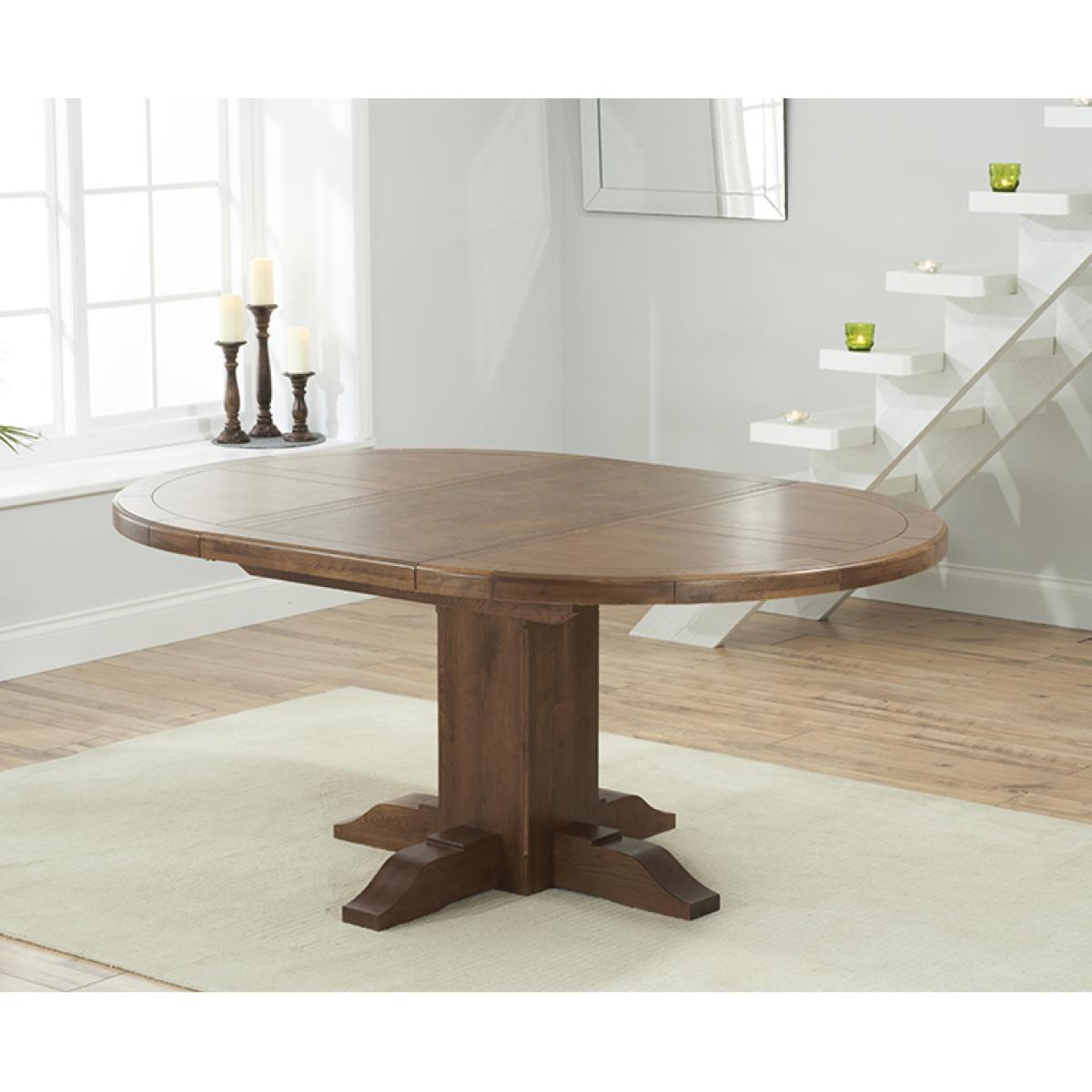 Extending Helmsley Dark Oak Pedestal Dining Table with 4 Grey Keswick Chairs – image 19