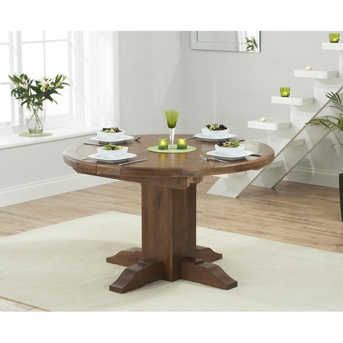 Extending Helmsley Dark Oak Pedestal Dining Table with 4 Grey Keswick Chairs – image 20