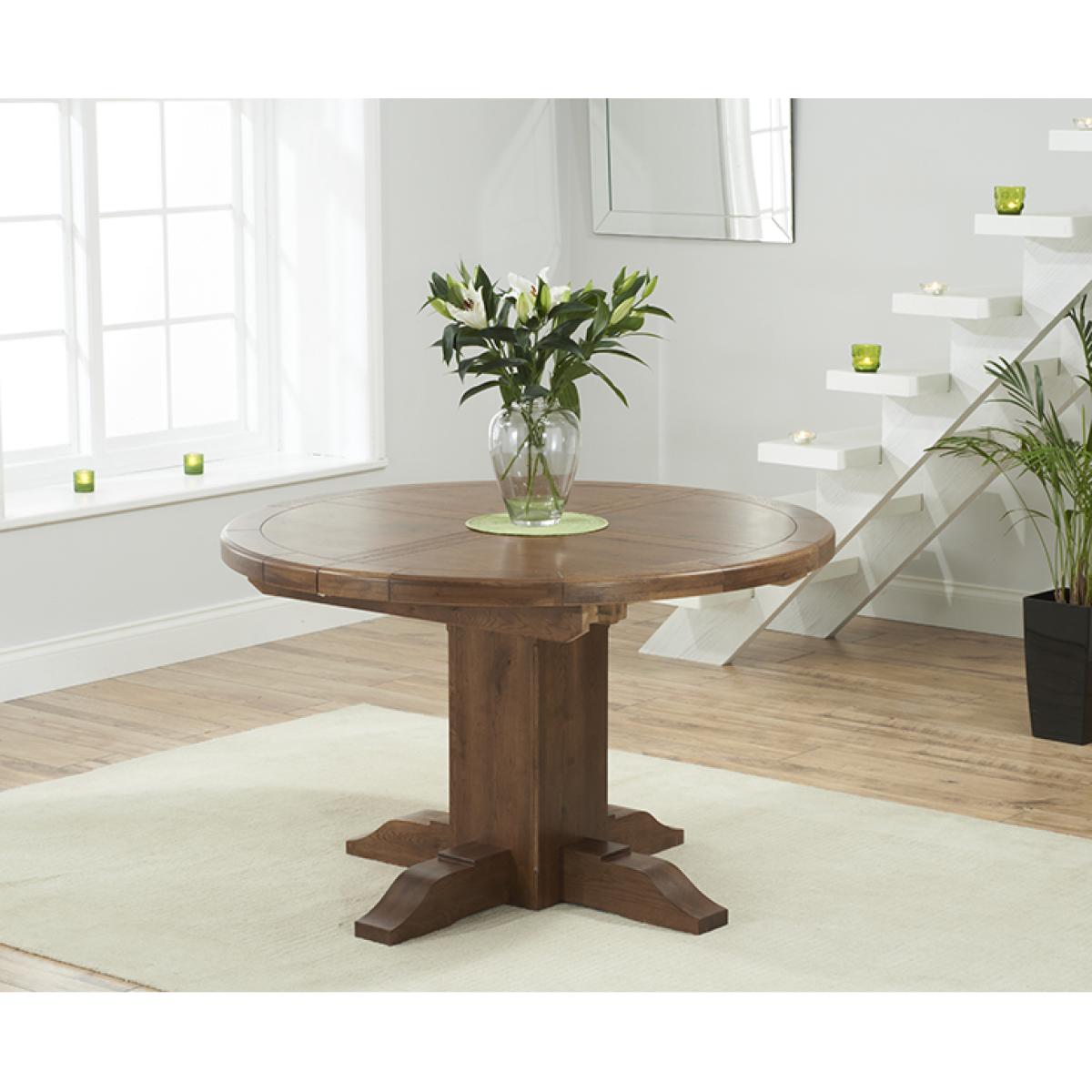 Extending Helmsley Dark Oak Pedestal Dining Table with 4 Grey Keswick Chairs – image 21