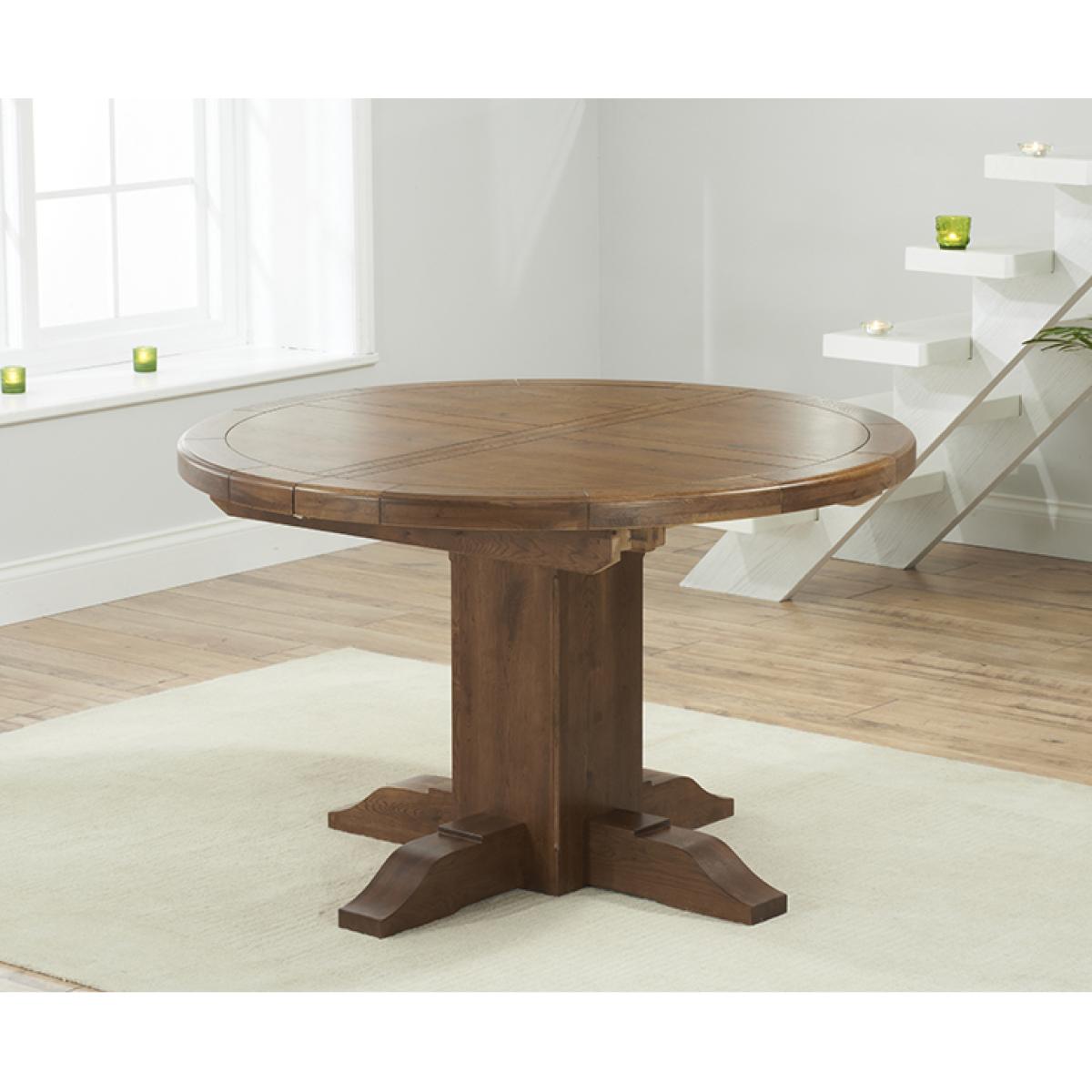 Extending Helmsley Dark Oak Pedestal Dining Table with 4 Grey Keswick Chairs – image 22