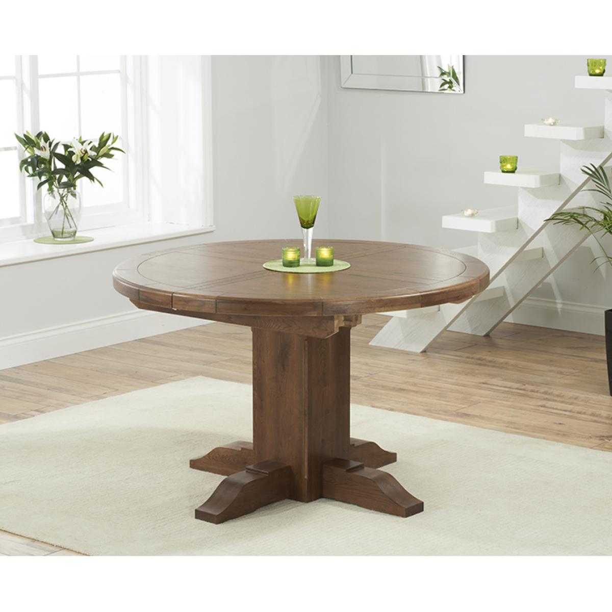 Extending Helmsley Dark Oak Pedestal Dining Table with 4 Grey Keswick Chairs – image 23