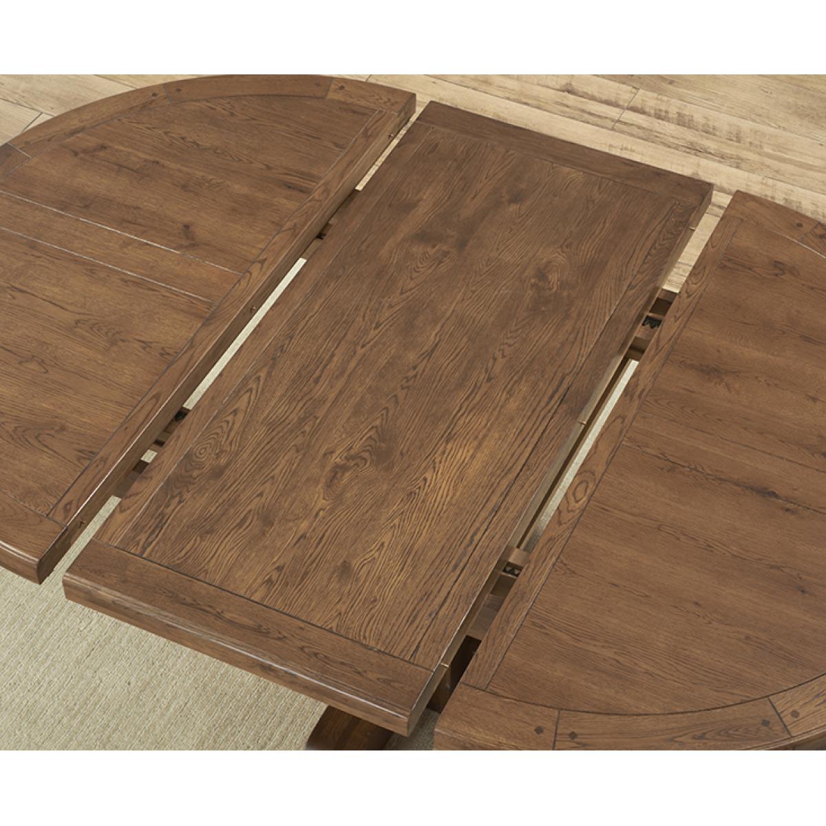 Extending Helmsley Dark Oak Pedestal Dining Table with 4 Grey Keswick Chairs – image 24