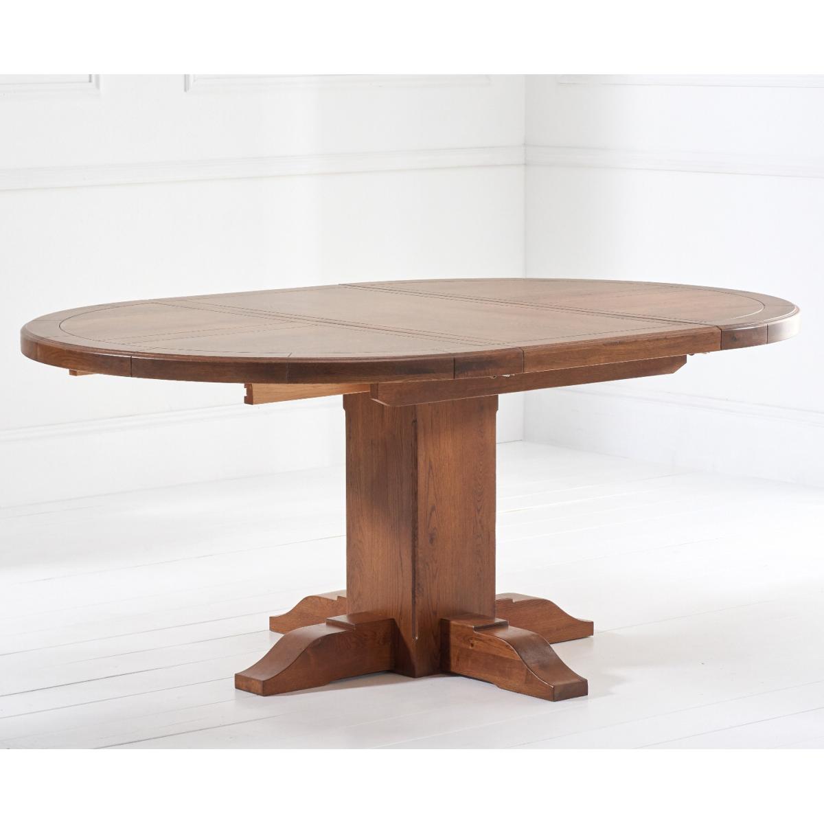 Extending Helmsley Dark Oak Pedestal Dining Table with 4 Grey Keswick Chairs – image 4