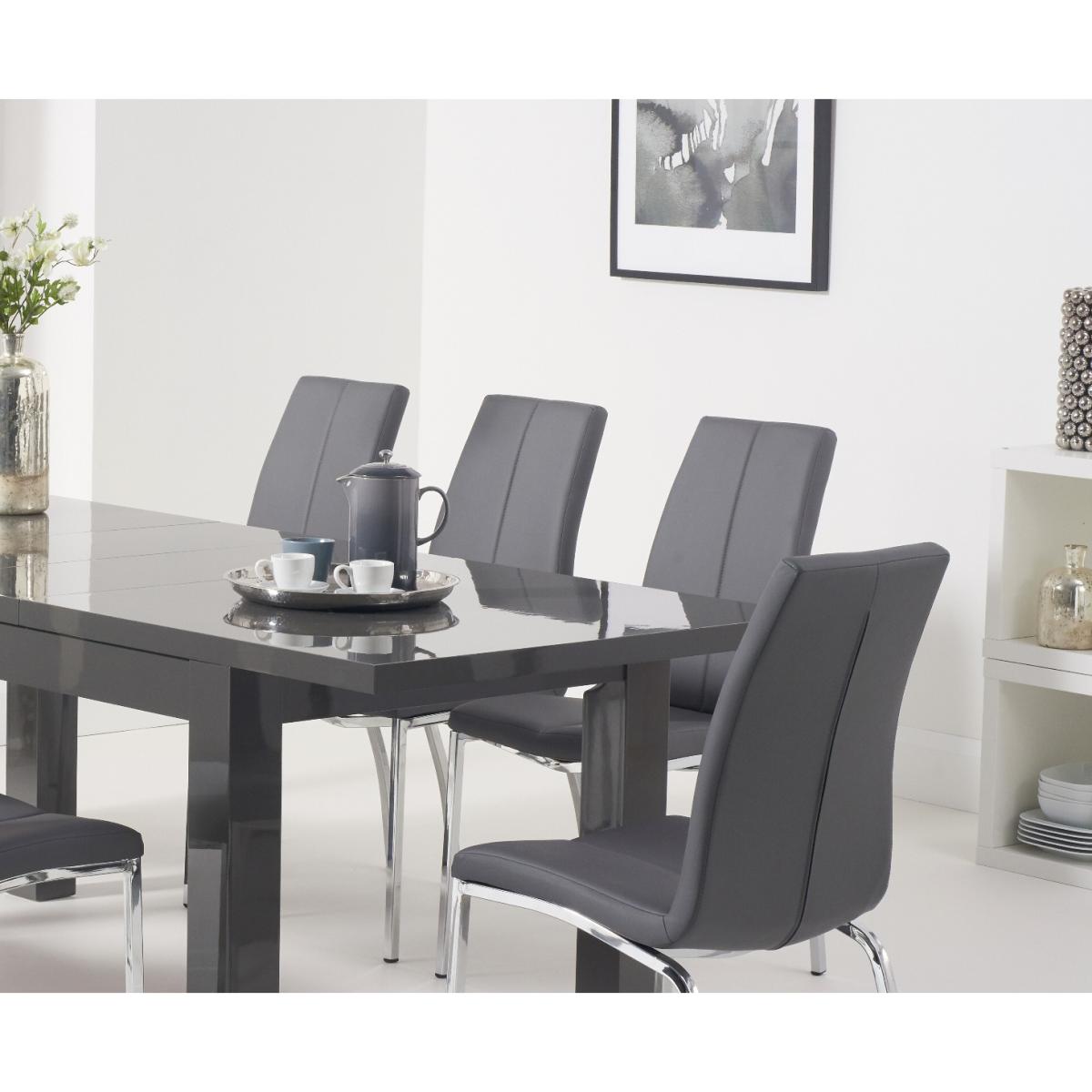 Atlanta Dark Grey Gloss 160-220cm Extending Dining Table With 4 Black Cavello Chairs – image 2