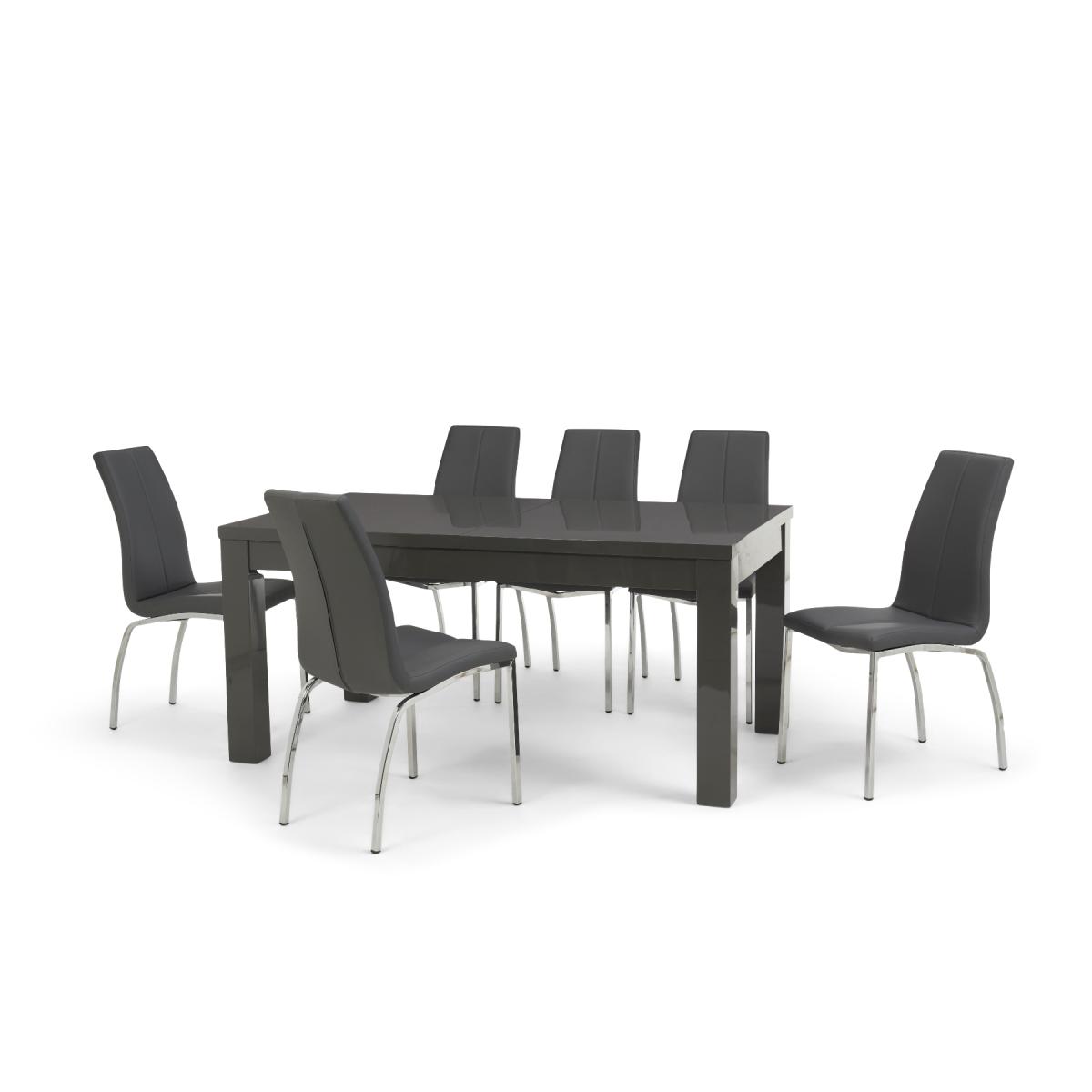 Atlanta Dark Grey Gloss 160-220cm Extending Dining Table With 4 Black Cavello Chairs – image 12