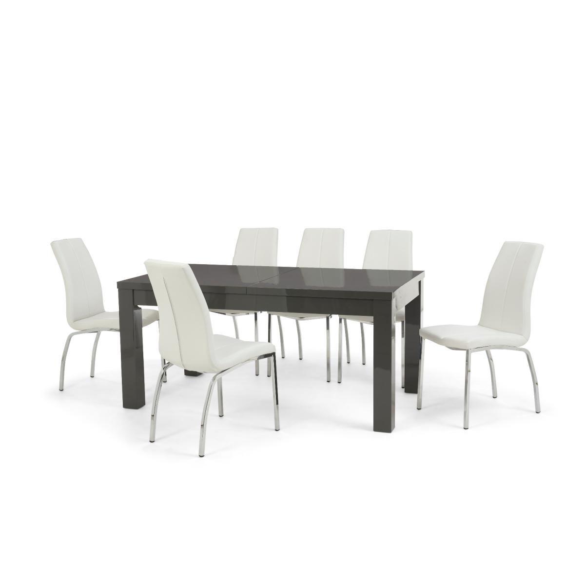 Atlanta Dark Grey Gloss 160-220cm Extending Dining Table With 4 Black Cavello Chairs – image 14