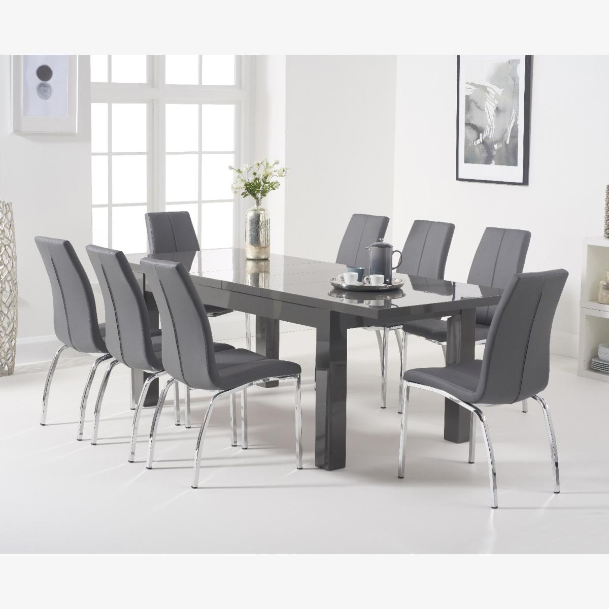 Atlanta Dark Grey Gloss 160-220cm Extending Dining Table With 4 Black Cavello Chairs – image 1