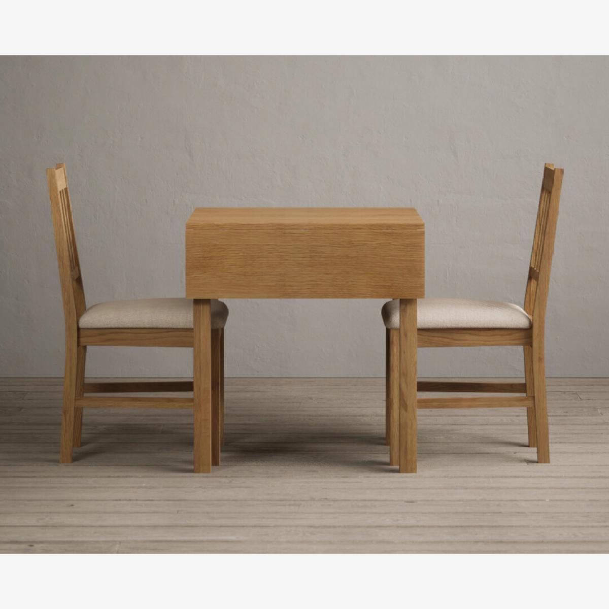 Extending York 70cm Solid Oak Dining Table With 2 Linen York Chairs – image 1