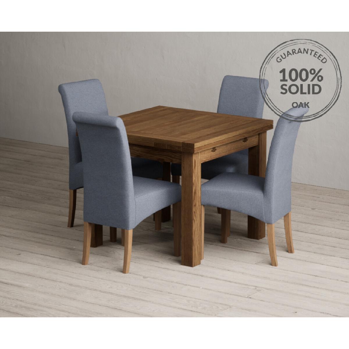 Extending Buxton 90cm Rustic Solid Oak Dining Table with 4 Grey Scroll Back Chairs – image 2