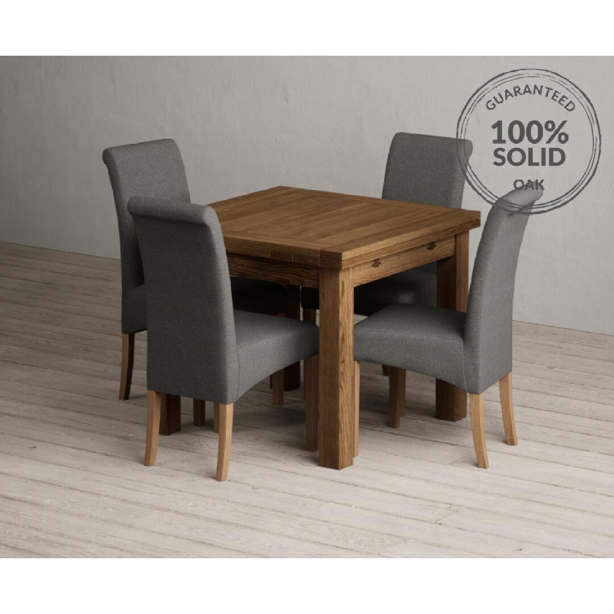 Extending Buxton 90cm Rustic Solid Oak Dining Table with 4 Grey Scroll Back Chairs – image 12