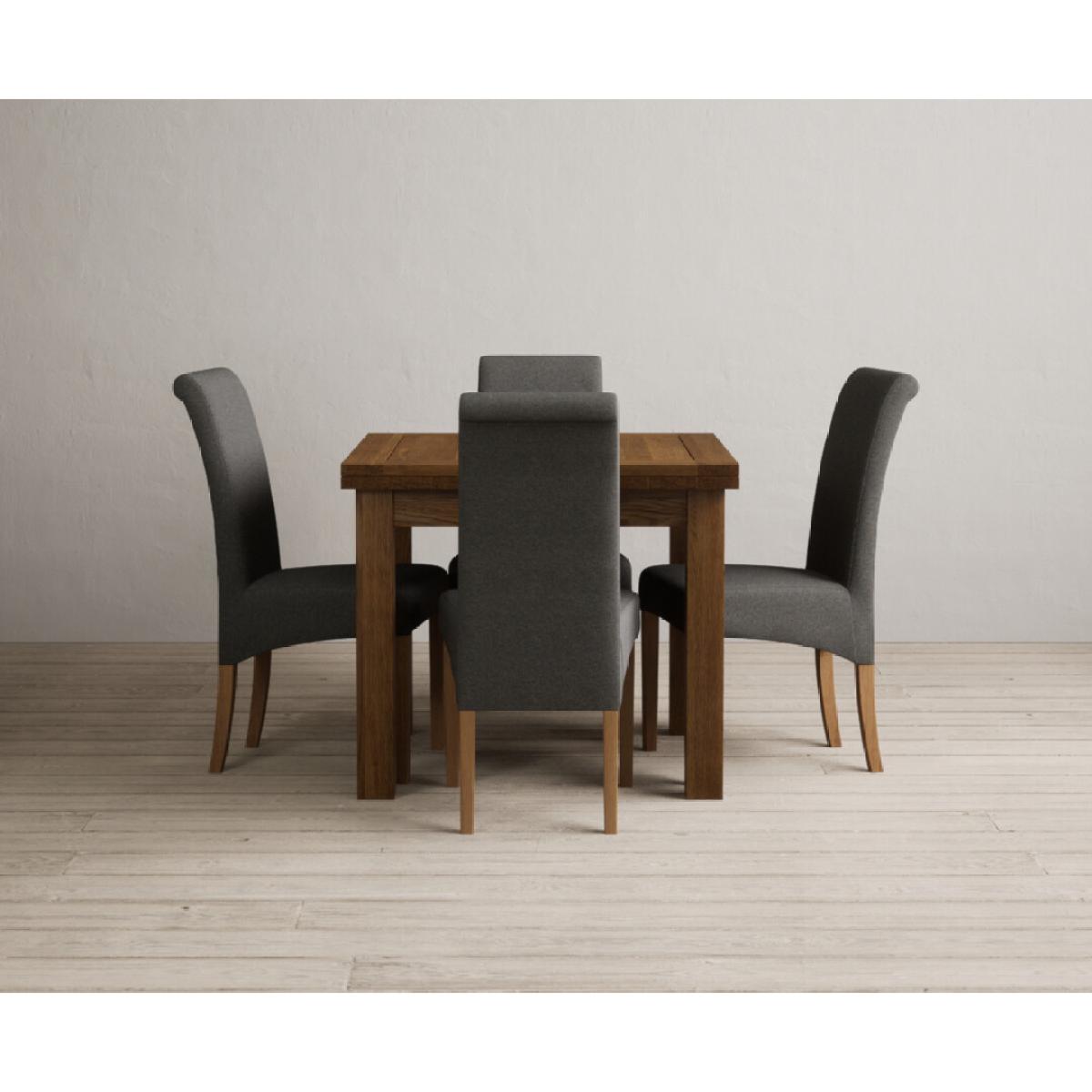 Extending Buxton 90cm Rustic Solid Oak Dining Table with 4 Grey Scroll Back Chairs – image 14