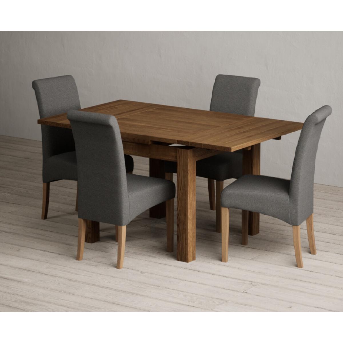 Extending Buxton 90cm Rustic Solid Oak Dining Table with 4 Grey Scroll Back Chairs – image 16