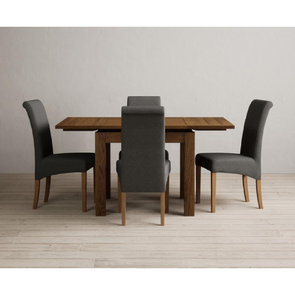 Extending Buxton 90cm Rustic Solid Oak Dining Table with 4 Grey Scroll Back Chairs – image 17