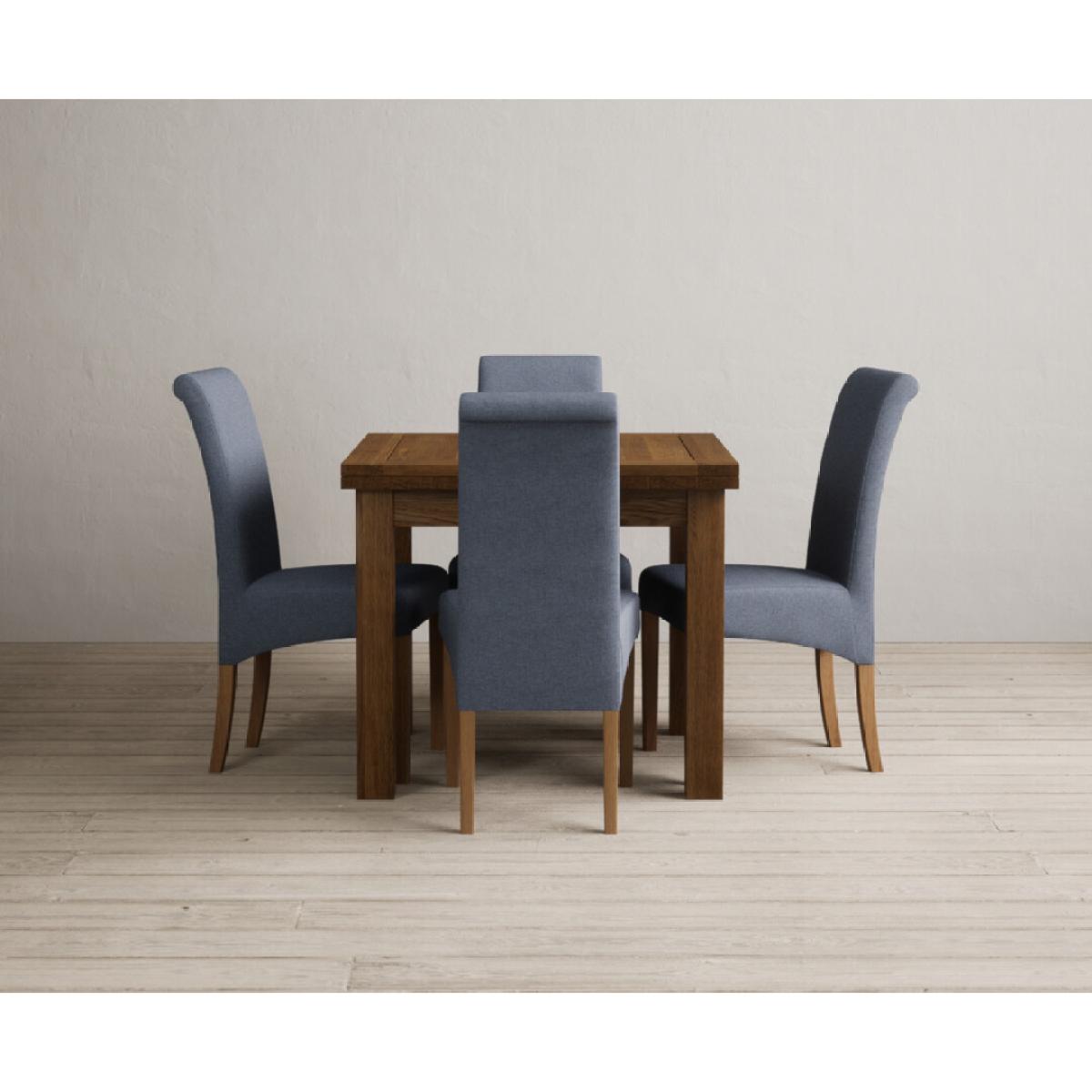 Extending Buxton 90cm Rustic Solid Oak Dining Table with 4 Grey Scroll Back Chairs – image 3