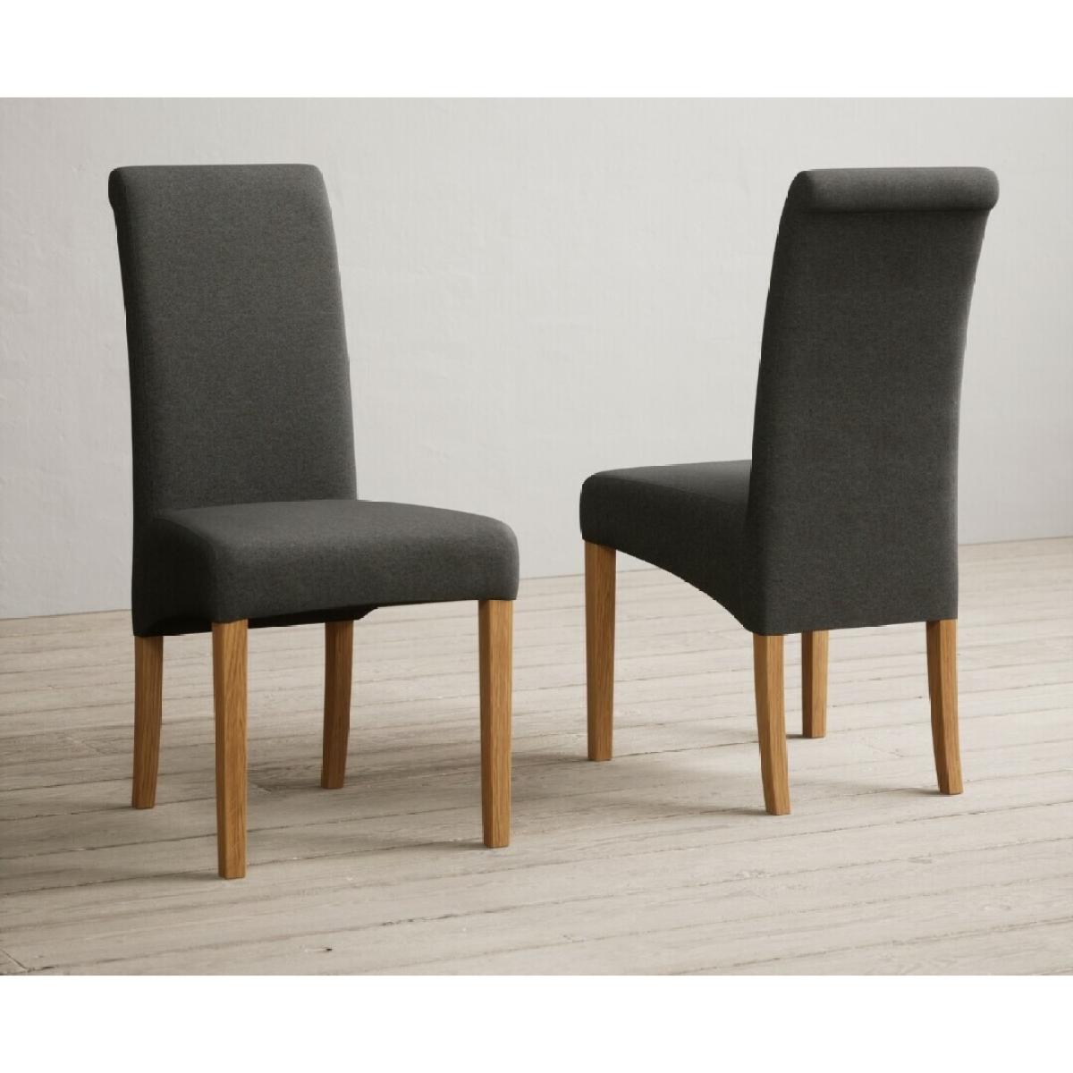 Extending Buxton 90cm Rustic Solid Oak Dining Table with 4 Grey Scroll Back Chairs – image 22