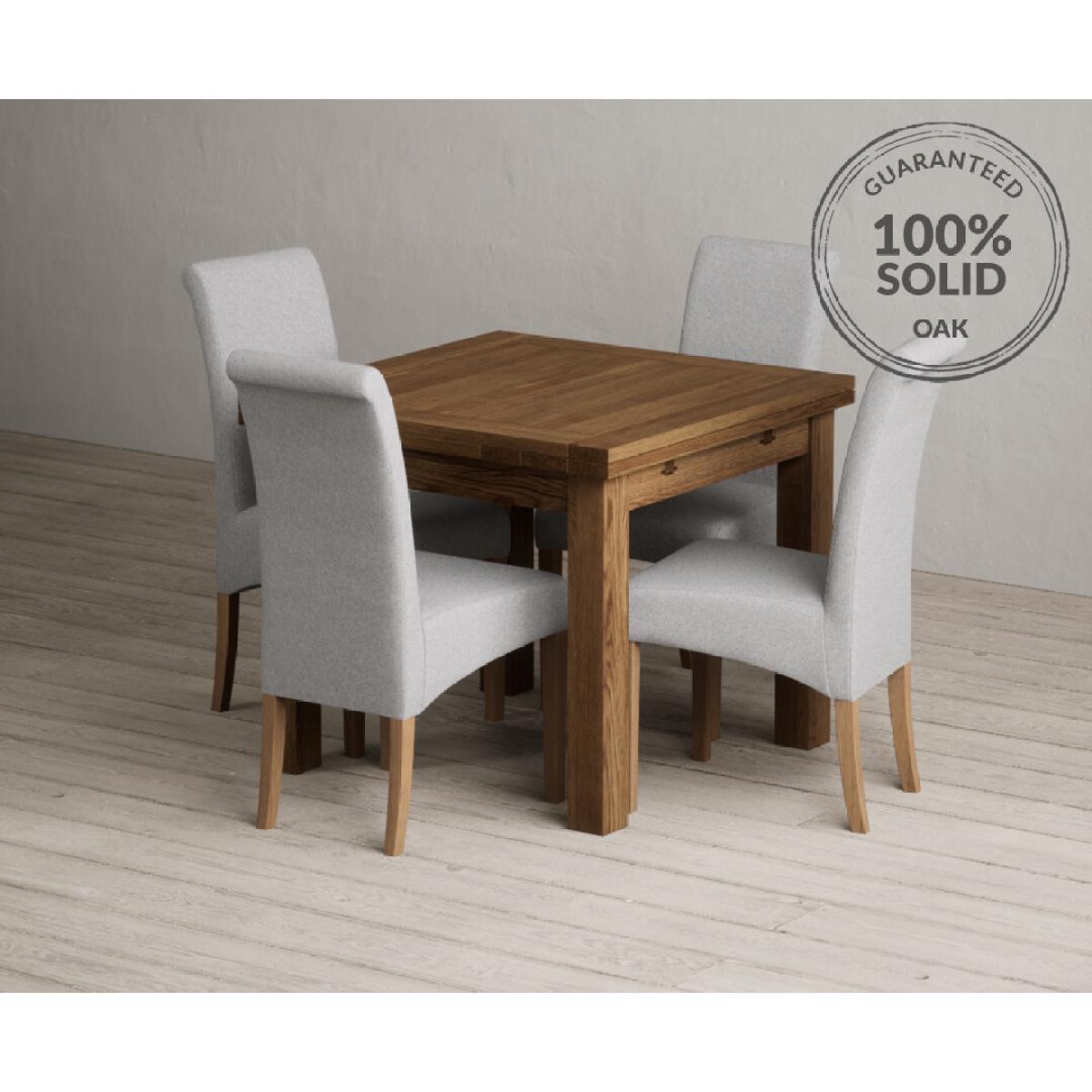 Extending Buxton 90cm Rustic Solid Oak Dining Table with 4 Grey Scroll Back Chairs – image 23