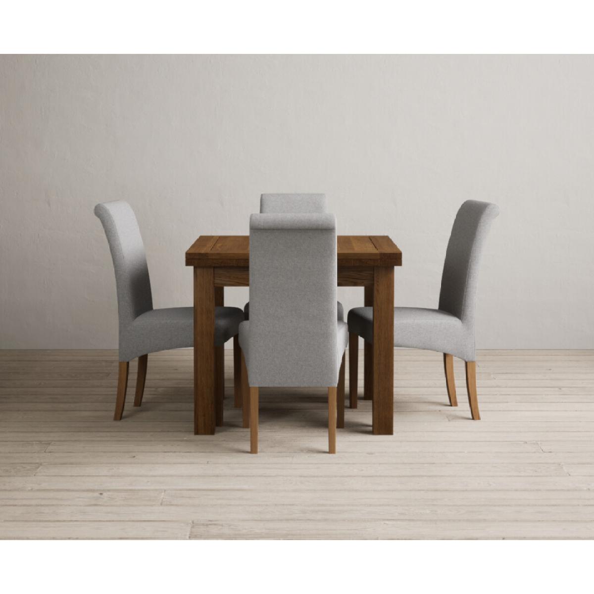 Extending Buxton 90cm Rustic Solid Oak Dining Table with 4 Grey Scroll Back Chairs – image 25
