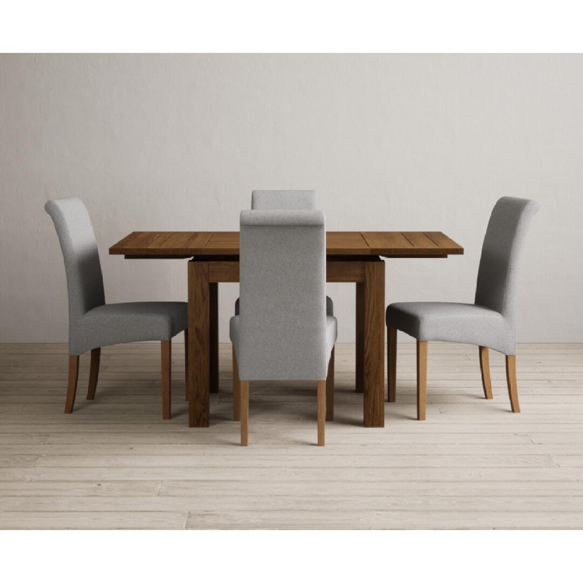 Extending Buxton 90cm Rustic Solid Oak Dining Table with 4 Grey Scroll Back Chairs – image 28