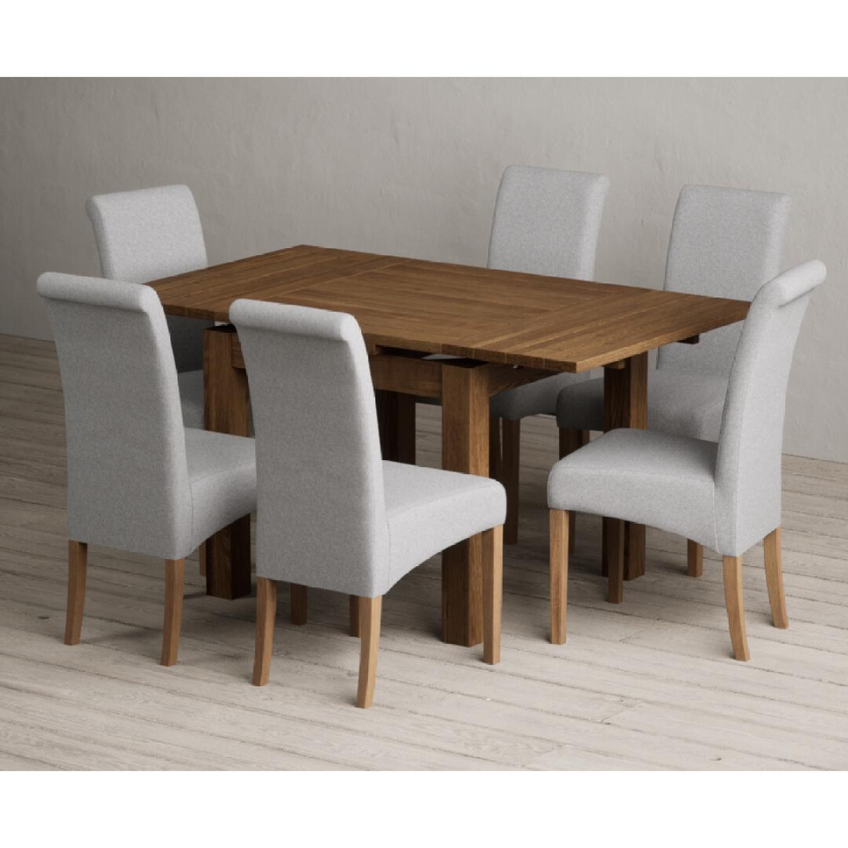 Extending Buxton 90cm Rustic Solid Oak Dining Table with 4 Grey Scroll Back Chairs – image 30