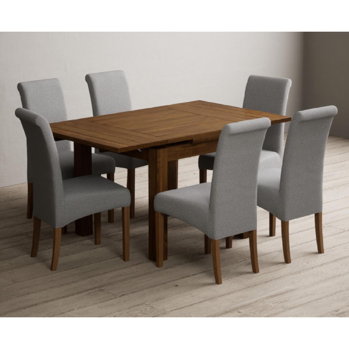 Extending Buxton 90cm Rustic Solid Oak Dining Table with 4 Grey Scroll Back Chairs – image 32