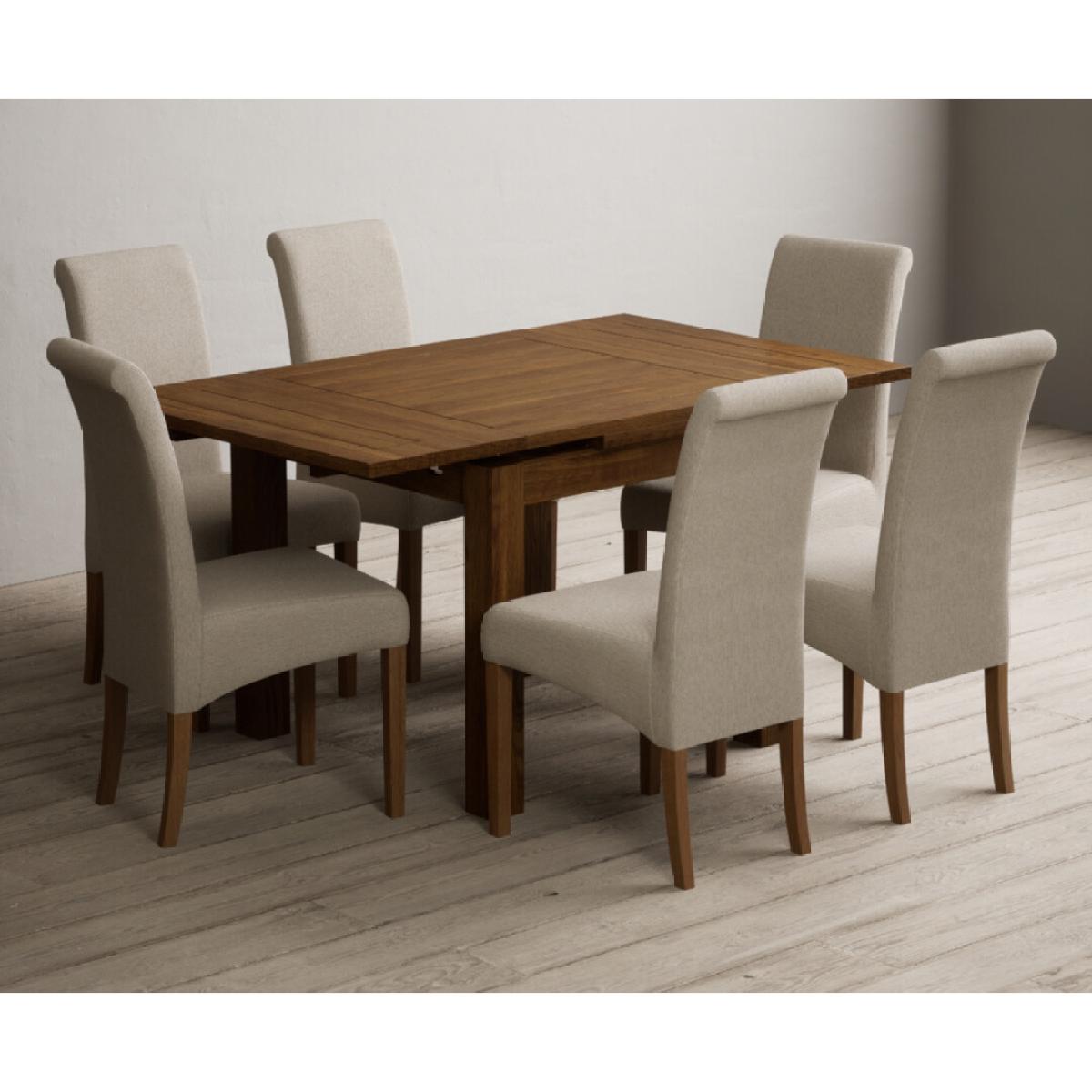Extending Buxton 90cm Rustic Solid Oak Dining Table with 4 Grey Scroll Back Chairs – image 43