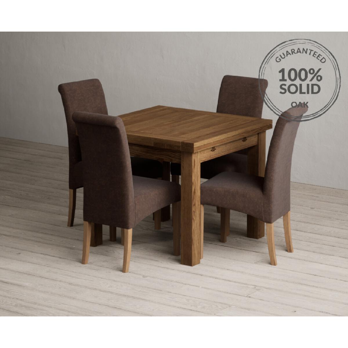 Extending Buxton 90cm Rustic Solid Oak Dining Table with 4 Grey Scroll Back Chairs – image 45