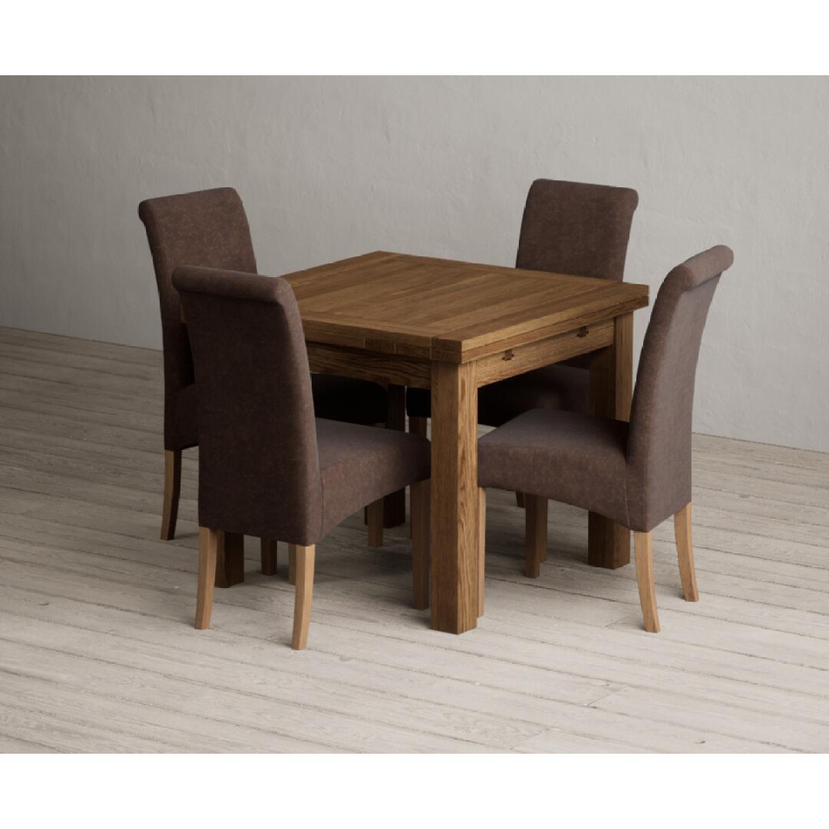 Extending Buxton 90cm Rustic Solid Oak Dining Table with 4 Grey Scroll Back Chairs – image 46