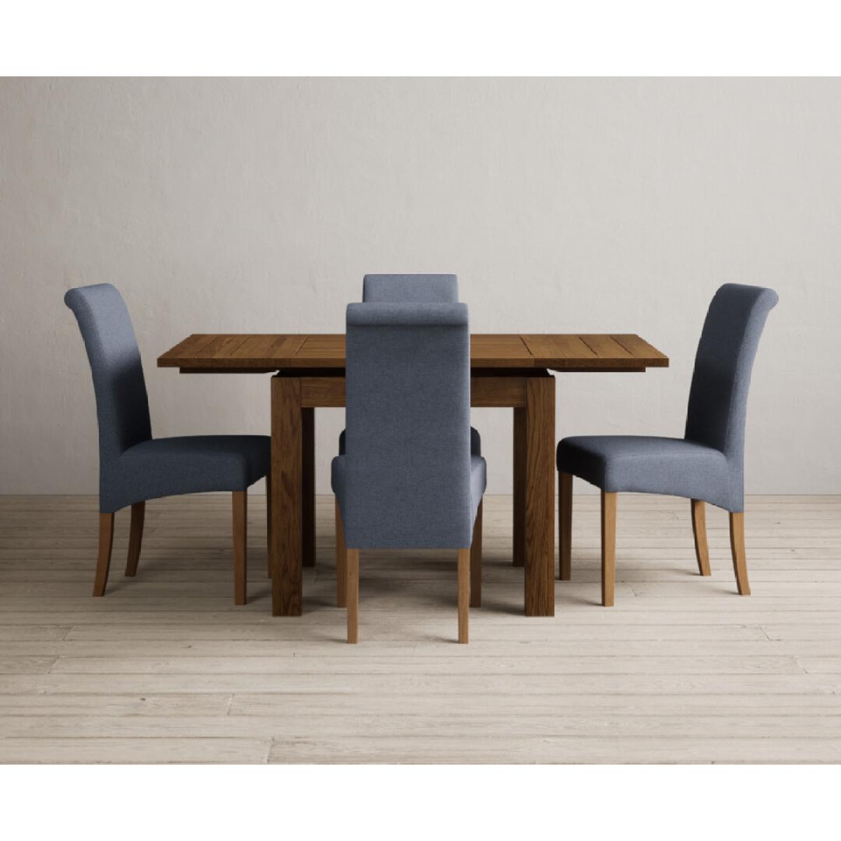Extending Buxton 90cm Rustic Solid Oak Dining Table with 4 Grey Scroll Back Chairs – image 6