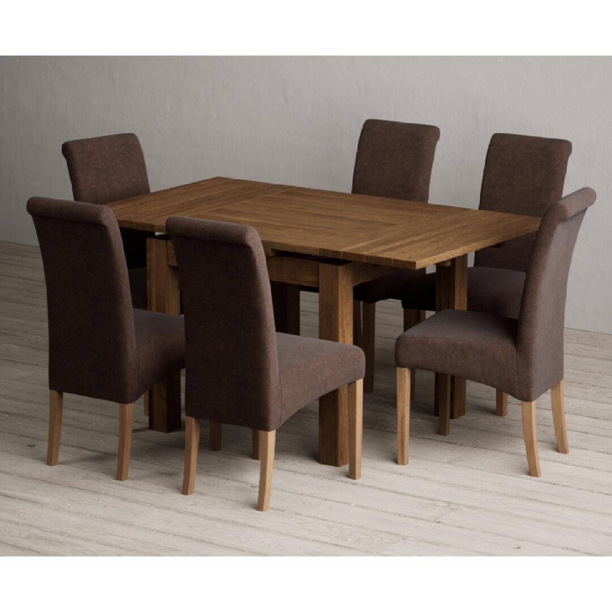 Extending Buxton 90cm Rustic Solid Oak Dining Table with 4 Grey Scroll Back Chairs – image 52