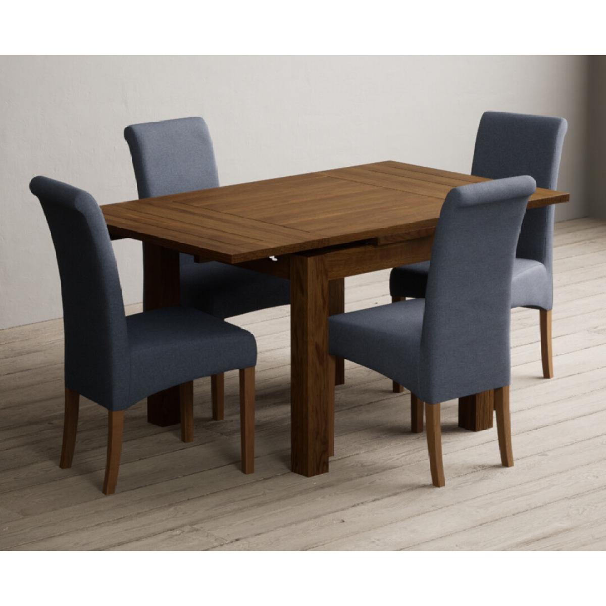 Extending Buxton 90cm Rustic Solid Oak Dining Table with 4 Grey Scroll Back Chairs – image 7