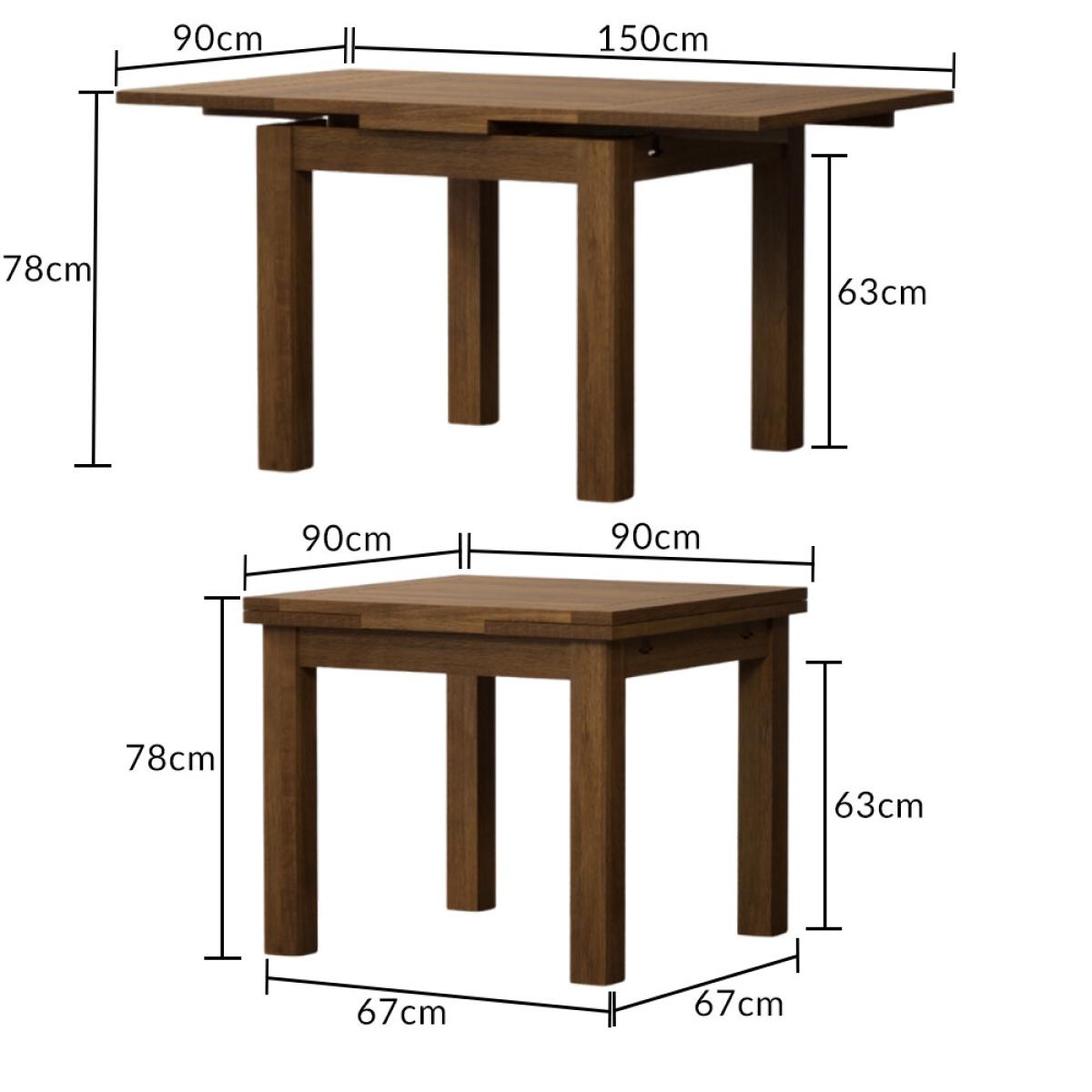 Extending Buxton 90cm Rustic Solid Oak Dining Table with 4 Grey Scroll Back Chairs – image 67