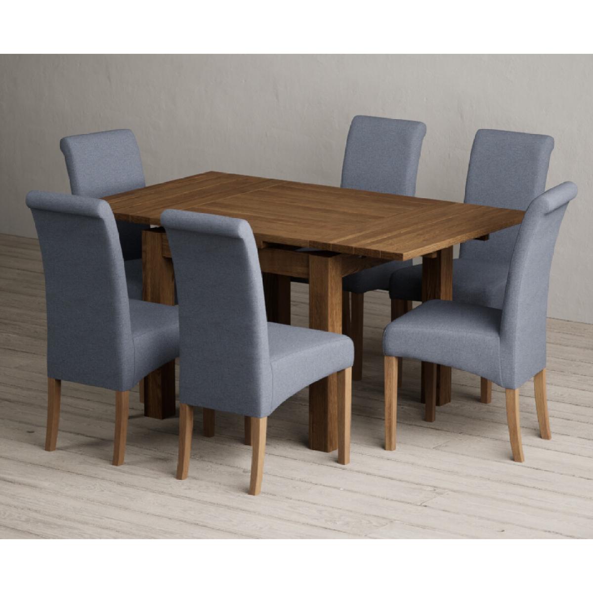 Extending Buxton 90cm Rustic Solid Oak Dining Table with 4 Grey Scroll Back Chairs – image 8
