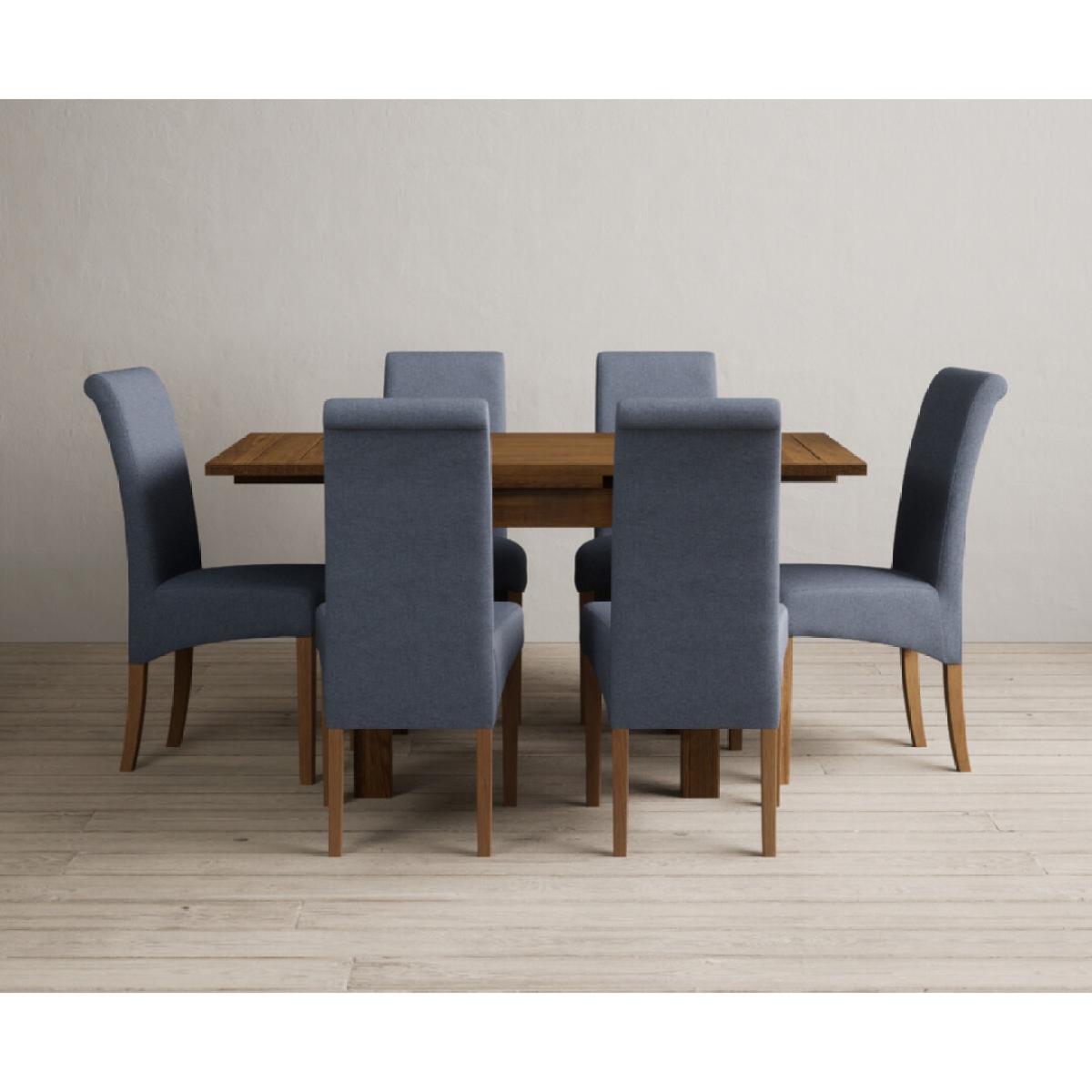 Extending Buxton 90cm Rustic Solid Oak Dining Table with 4 Grey Scroll Back Chairs – image 9