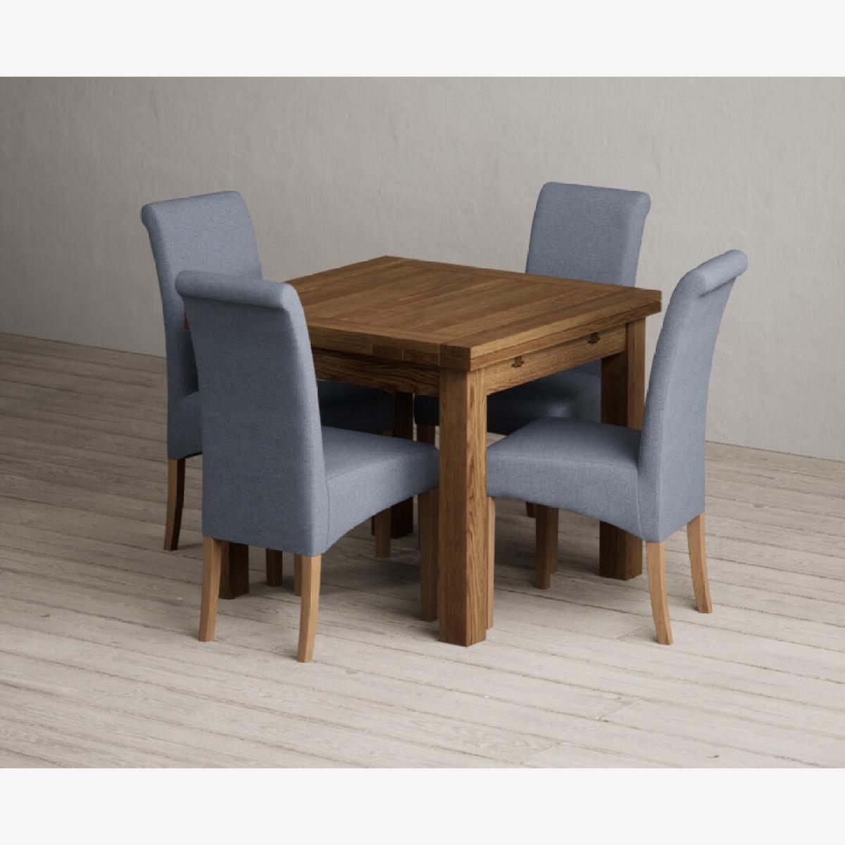 Extending Buxton 90cm Rustic Solid Oak Dining Table with 4 Grey Scroll Back Chairs – image 1