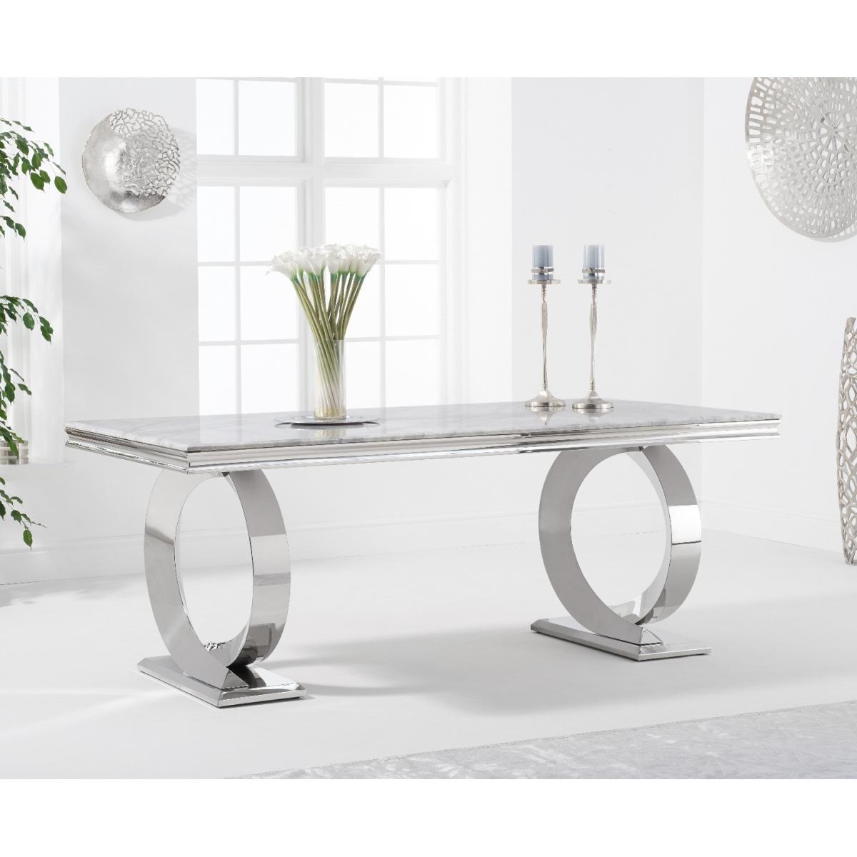 Hepburn 200cm Marble Dining Table with Giovanni Velvet Chairs and Blue Fitzrovia Bench - Grey, 2 Chairs – image 3