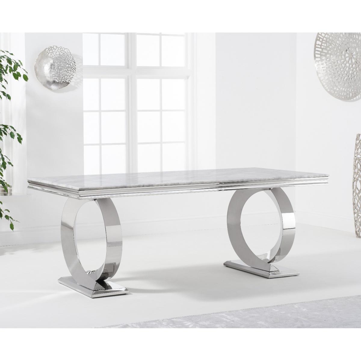 Hepburn 200cm Marble Dining Table with Giovanni Velvet Chairs and Blue Fitzrovia Bench - Grey, 2 Chairs – image 4