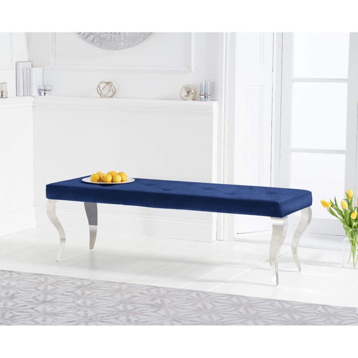 Hepburn 200cm Marble Dining Table with Giovanni Velvet Chairs and Blue Fitzrovia Bench - Grey, 2 Chairs – image 8
