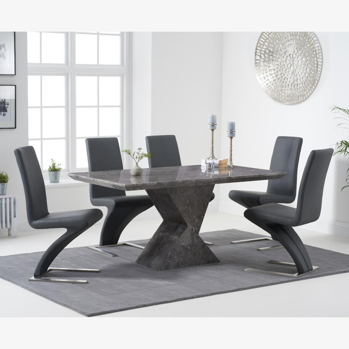 Aaron 160cm Grey Marble Dining Table With 6 Grey Hampstead Dining Chairs – image 1