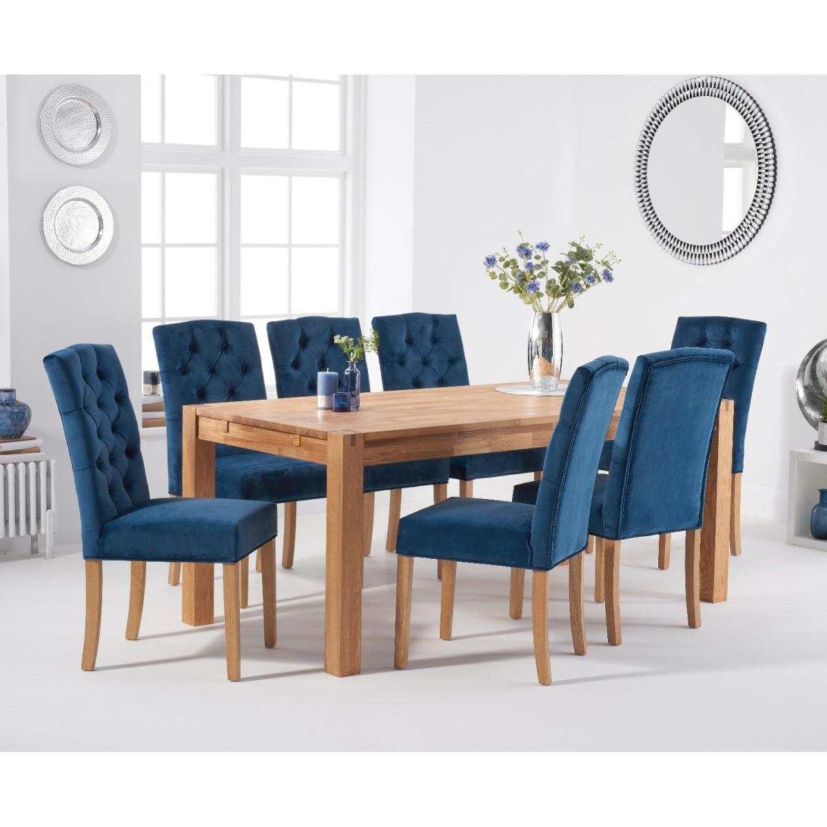 Verona 180cm Solid Oak Dining Table with Claudia Velvet Chairs - Blue, 6 Chairs – image 2
