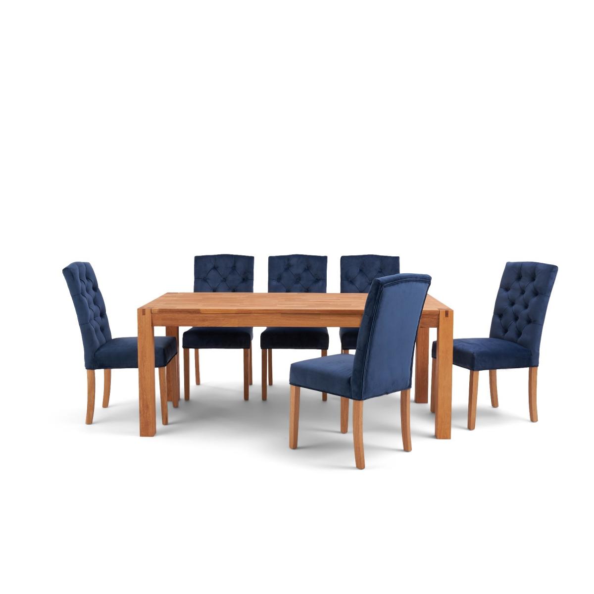 Verona 180cm Solid Oak Dining Table with Claudia Velvet Chairs - Blue, 6 Chairs – image 12