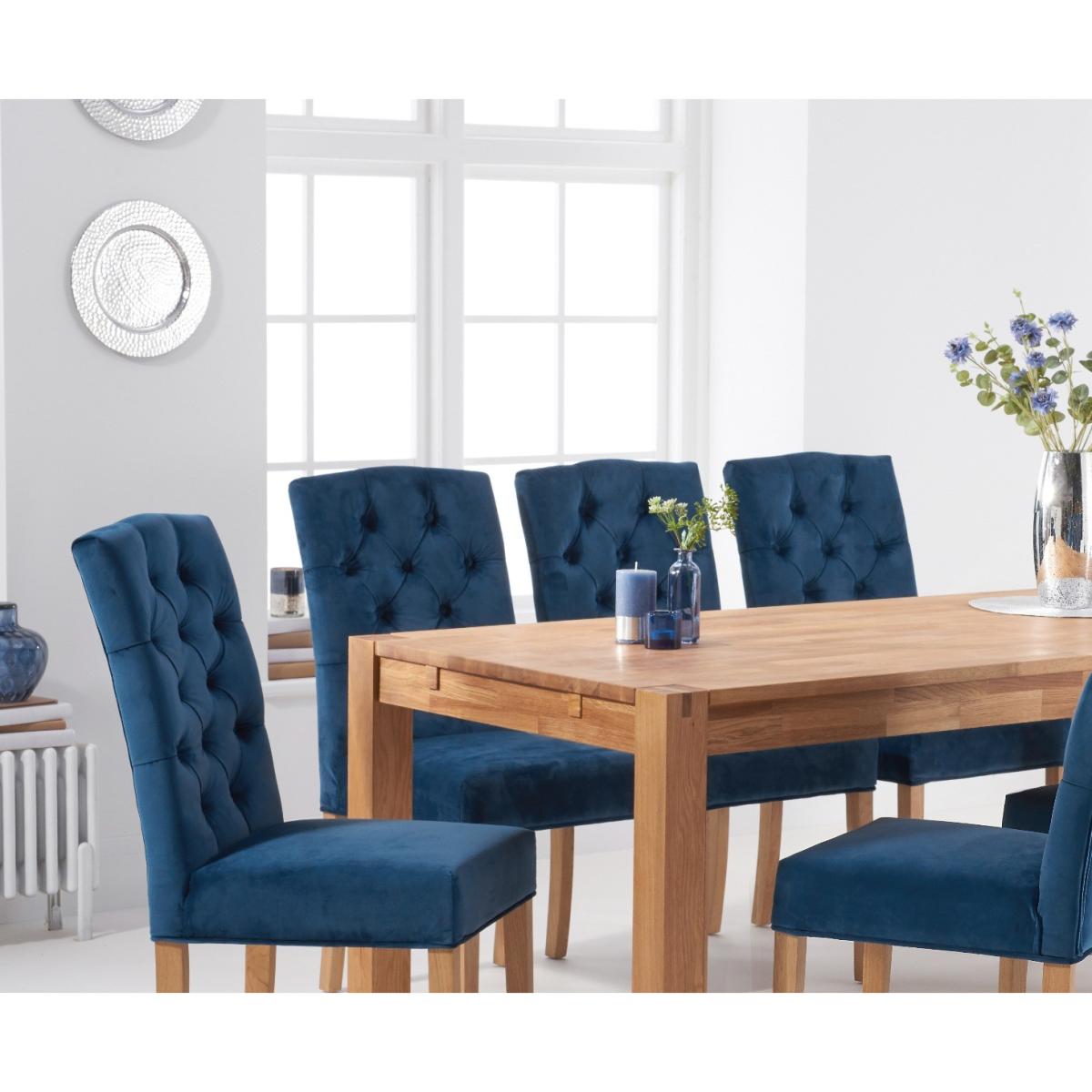 Verona 180cm Solid Oak Dining Table with Claudia Velvet Chairs - Blue, 6 Chairs – image 5
